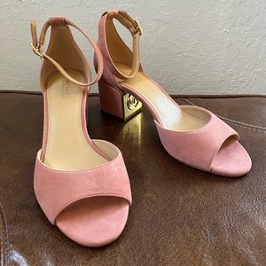 Michael Kors Lana Pink suede block heel sandal, size 7, new